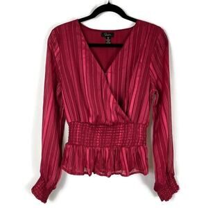 JOPNA Striped Illusion Sleeve Gathered Waist Peplum Y2K Style Blouse Top Red Med
